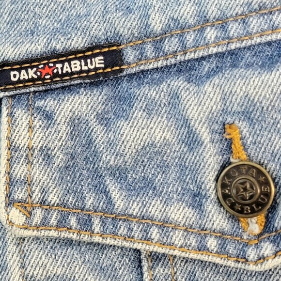 Vintage 90s Denim Jacket Women Medium Wash Dakota Blue Jean Black Coat 10 8 Fall - Picture 6 of 16